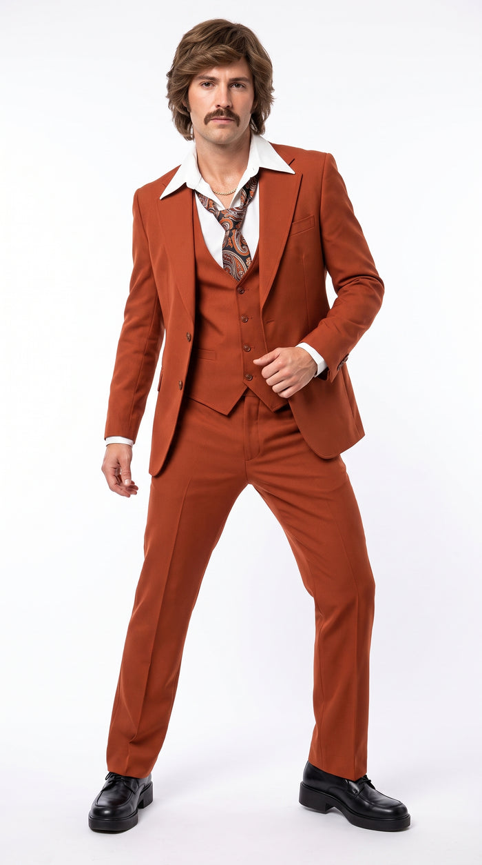 Men’s Burnt Orange 3-Piece Suit – 1970s Disco, Retro Rockabilly, Prom and Party Suit