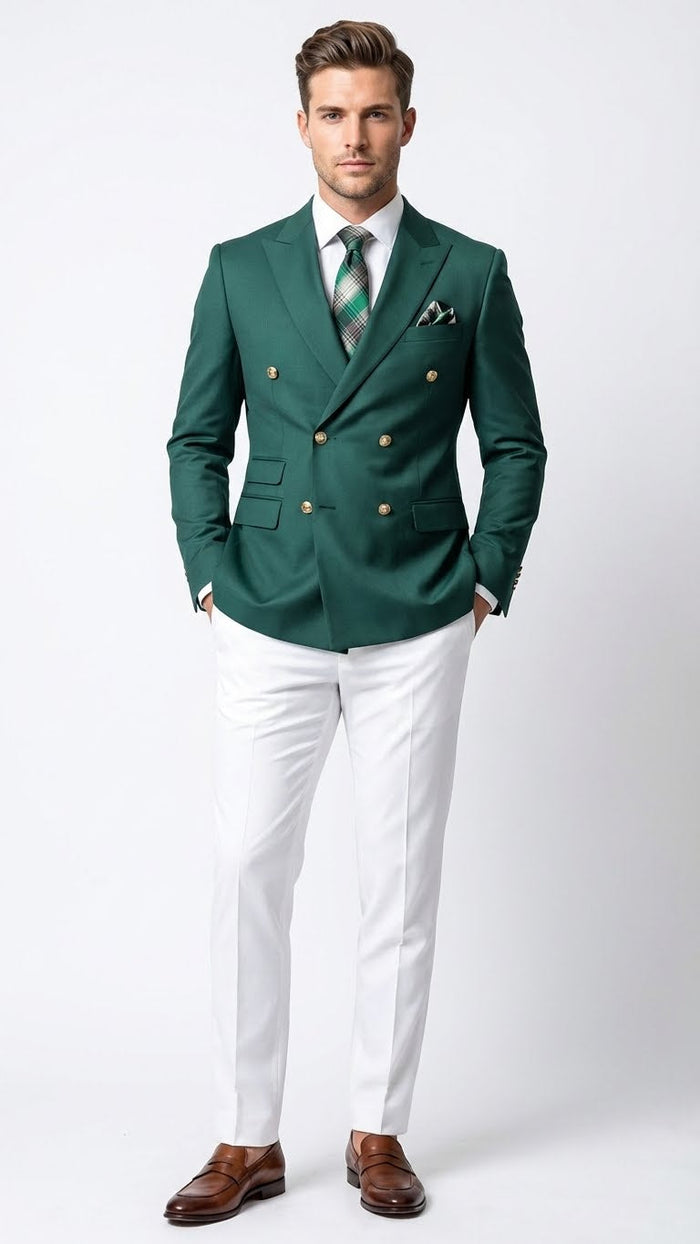 Mens Dark Green Double Breasted Blazer Hunter Olive Green Sport Jacket coat