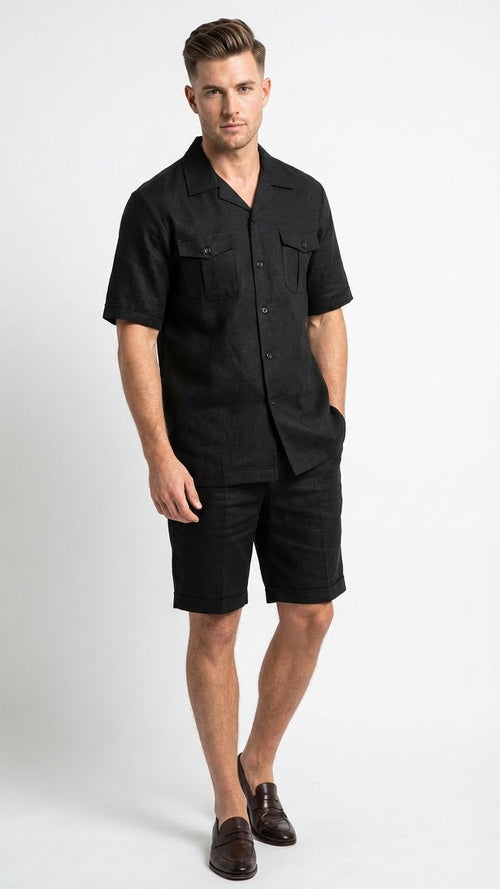 Mens Black Walking Suit with Short Classic Leisure and Casual Outfit