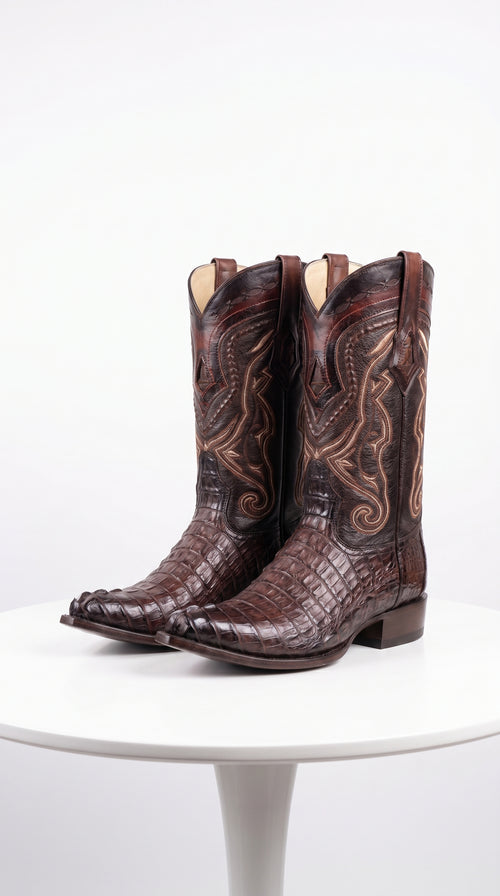 Men’s Los Altos Faded Brown Caiman Tail Cowboy Boots with Pointed Toe, Western Dress Boots
