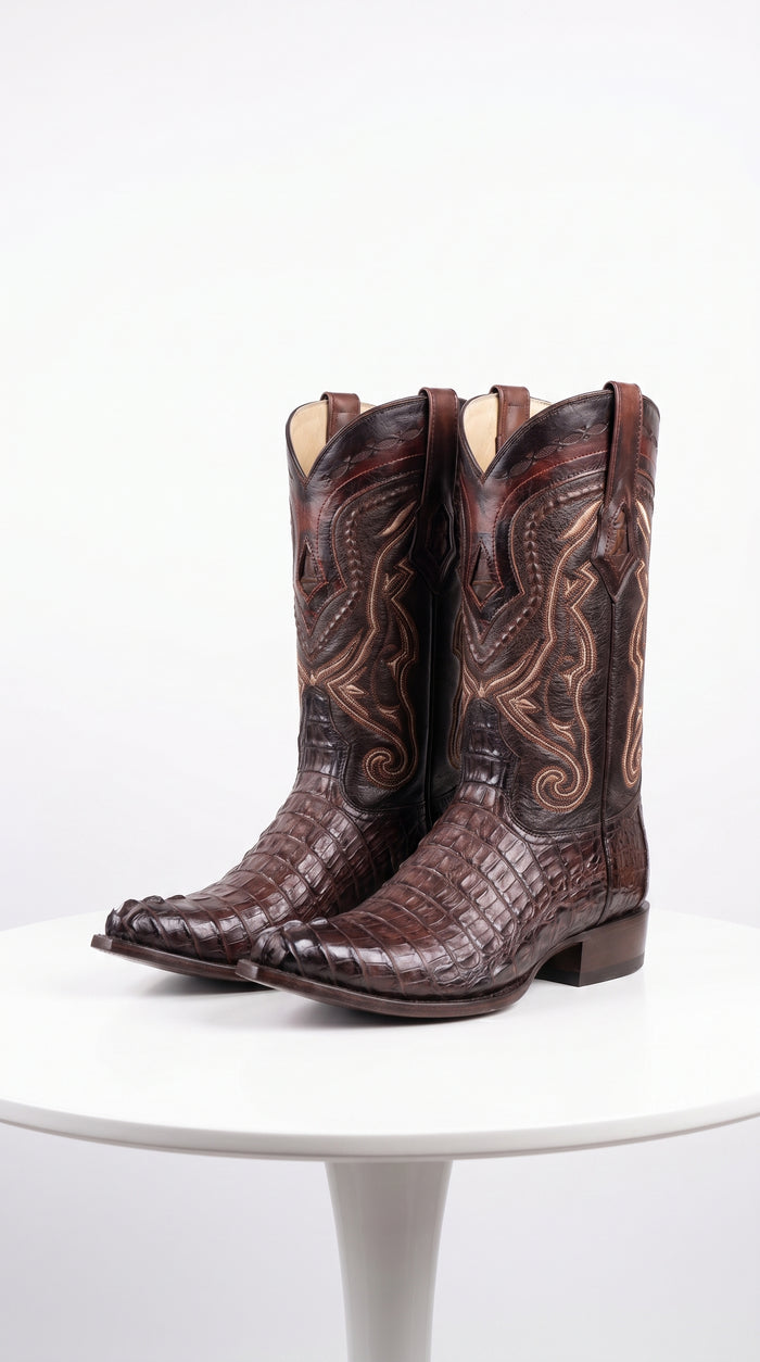 Men’s Los Altos Faded Brown Caiman Tail Cowboy Boots with Pointed Toe, Western Dress Boots
