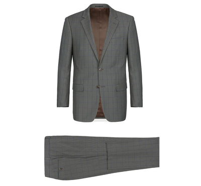 292-2 Men's Two Piece Classic Fit Windowpane Check Dress Suit