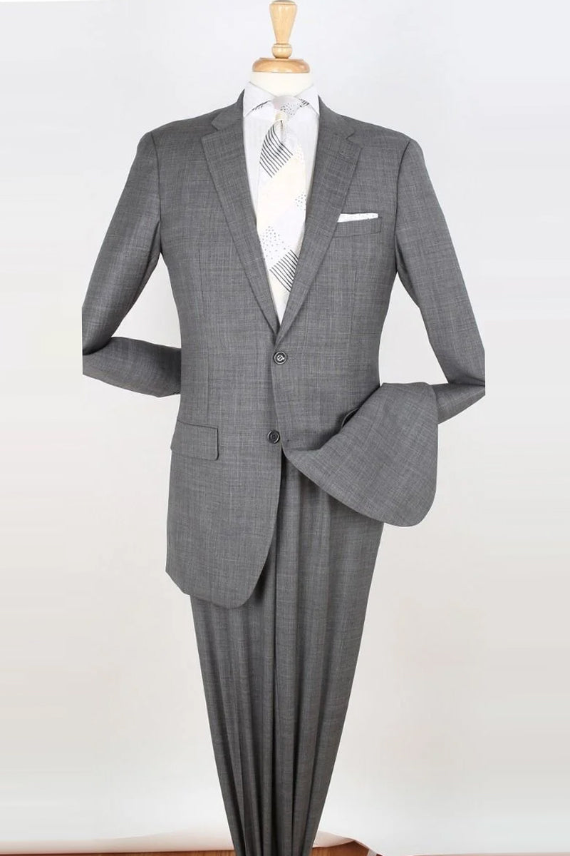 "Extra Long Modern Fit Men's Suit - 100% Wool, Two Button, Light Grey" - 36X Long