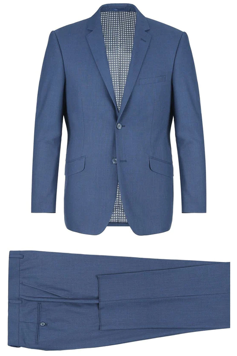 "Steel Blue Slim Fit Men's Suit - Two Button Hack Pocket Style" - 34 Short