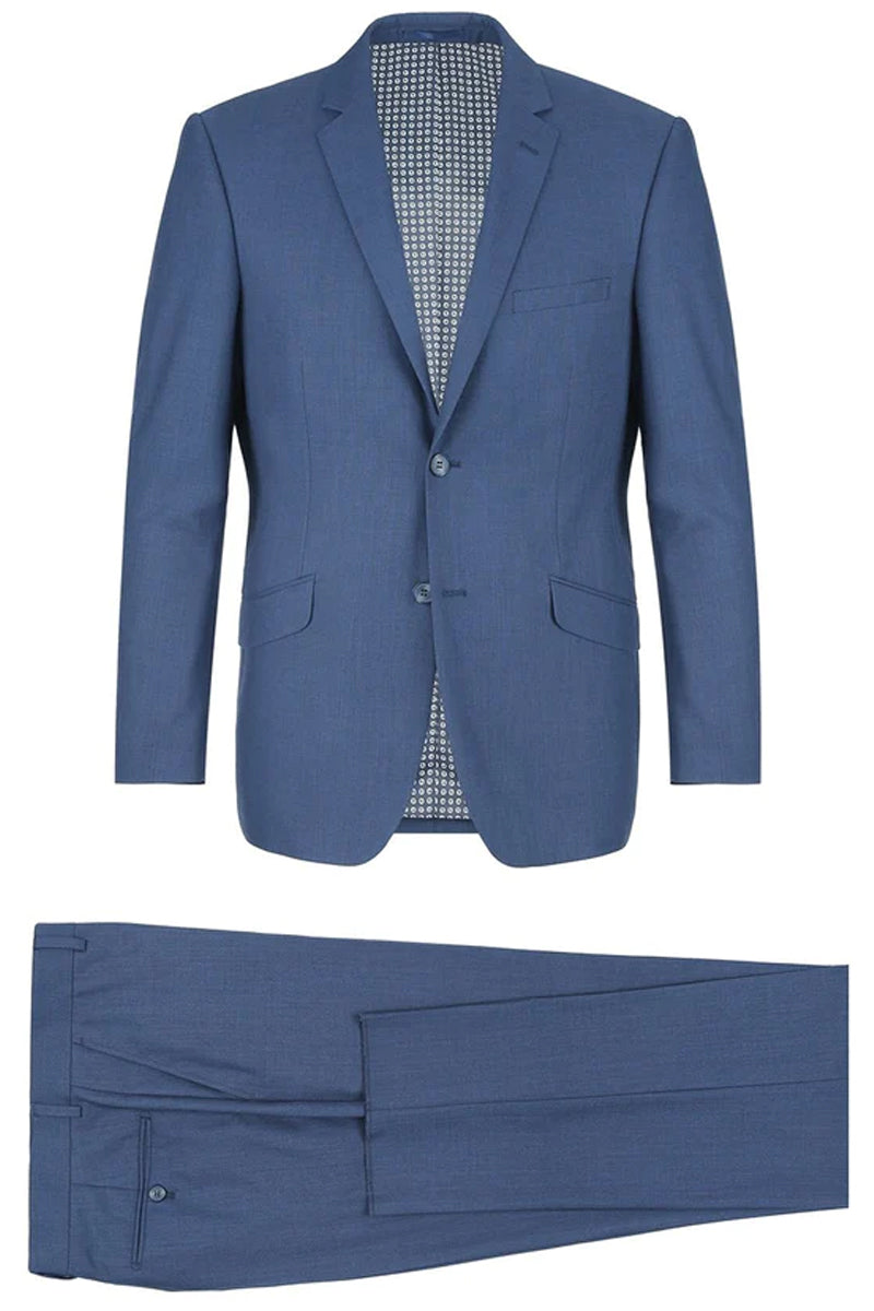 "Steel Blue Slim Fit Men's Suit - Two Button Hack Pocket Style"