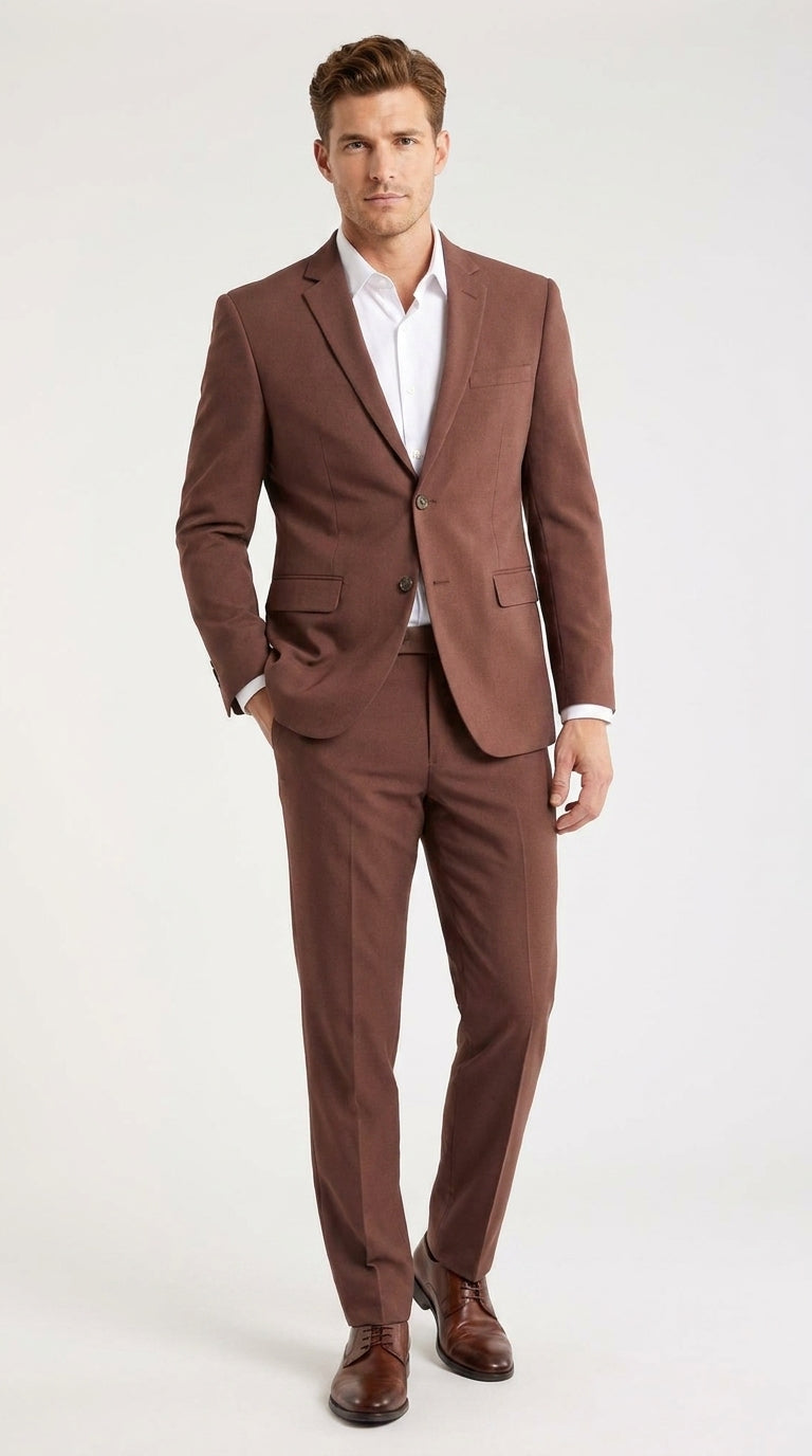 Men’s Coffee Brown 2-Piece Suit – Classic Two-Button Wedding, Business and Formal Suit - 34 Short or Extra Small