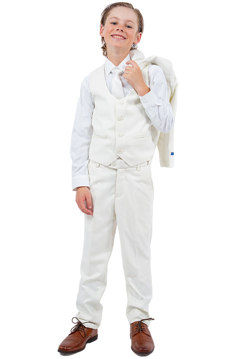 "Perry Ellis Boy's Wedding Suit - Ivory Vested Off White"