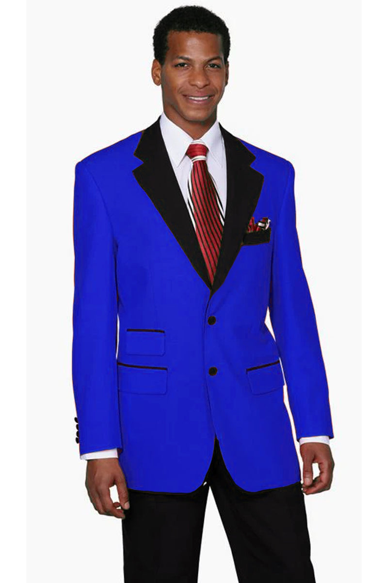 "Classic Fit Men's Tuxedo with Contrast Collar, 2 Button - Royal Blue" - 38 Long
