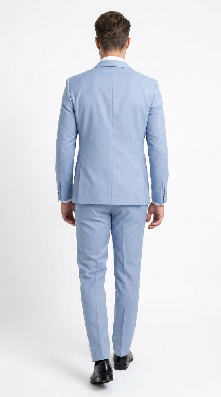 Men’s Powder Blue 2 Piece Tuxedo Suit – Light Blue Wedding Prom Tux with Matching Pants Light Baby Blue - 34 Short or Extra Small