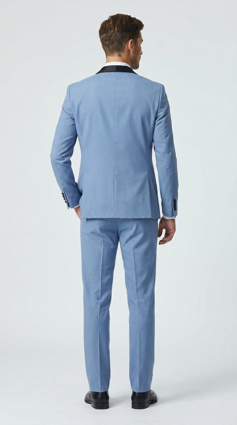 Men’s Powder Blue 3 Piece Tuxedo Suit – Light Blue Shawl Lapel Wedding Prom Suit with Vest - 34 Short or Extra Small