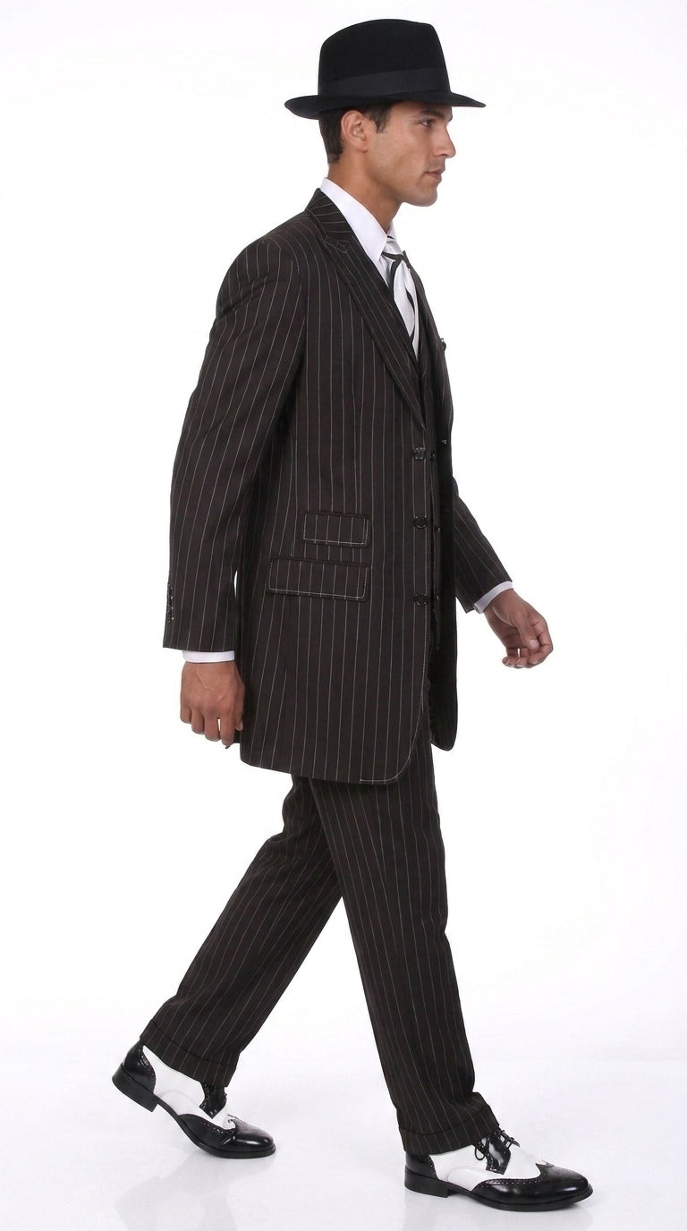 Men’s Black Pinstripe Zoot Suit – 3-Piece Gangster, Formal Suit 1920s Pimp Suit - 34 Short or Extra Small