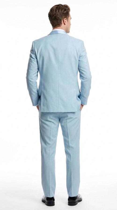 Men’s Powder Blue 3-Piece Tuxedo – Light Blue Wedding & Prom Suit with Vest in Light Blue Sky Color