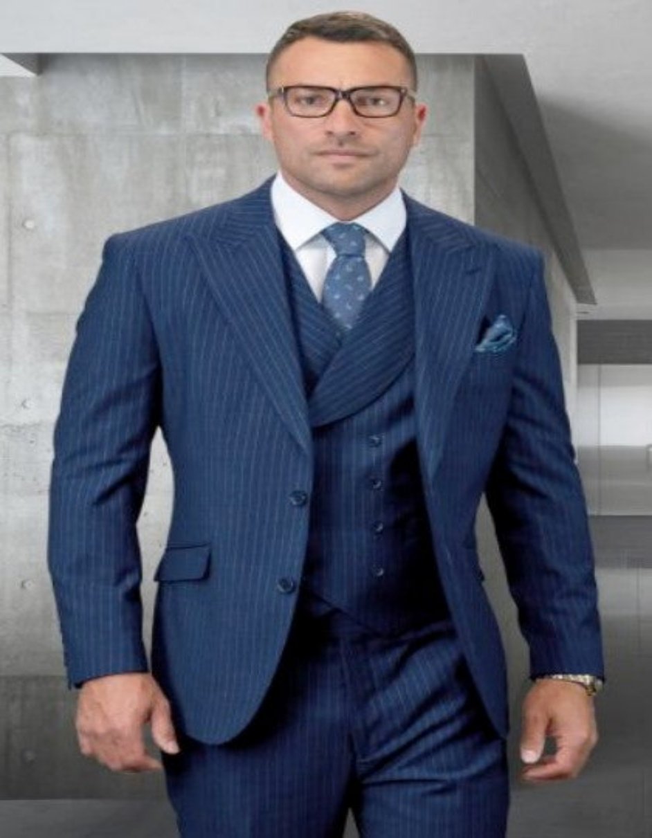 Mens Gangster Pinstripe 2 Button Double Breasted Vest Suit in Black - 44 Short Jacket+38 Waist Adjust 34to40)(Height: 5 4 to5 7 )(Neck  16.5-18:XL