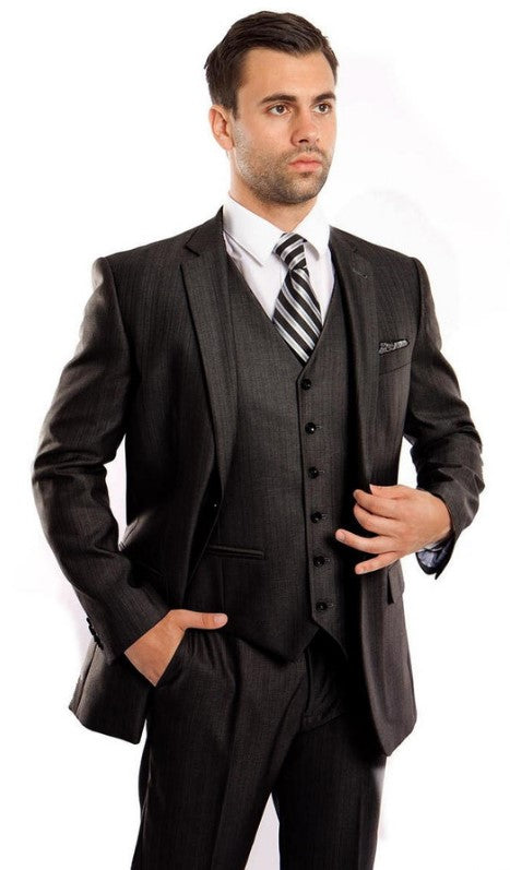 Mens Blue Steel Sharkskin Suit 3 Piece Single Breasted Suit - Coat Size 38