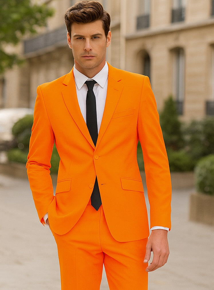 Mens Orange Tuxedo With Pants - Orange Prom 2026 Suit - 38 Short Jacket+32 Waist Adjustable 28to34)(Height: 5’4”to5’7”)(Neck 15-16.5)S-M)