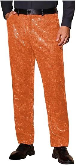 Mens Sequin Dress Pants Straight Leg Glitter Trousers for Stage Performance Circus Night Club Party