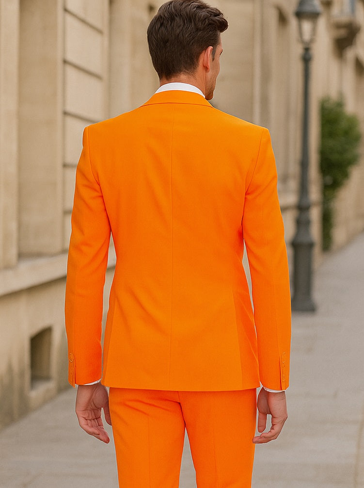 Mens Orange Tuxedo With Pants - Orange Prom 2026 Suit - 38 Short Jacket+32 Waist Adjustable 28to34)(Height: 5’4”to5’7”)(Neck 15-16.5)S-M)