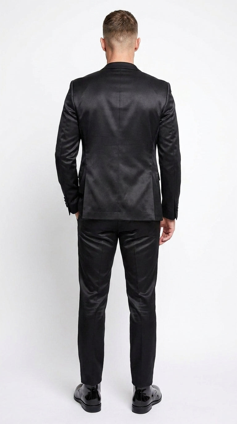 Men’s Black Shiny Sharkskin 2 Piece Suit, Formal Wedding Prom Party Dress Suit - 34 Short or Extra Small