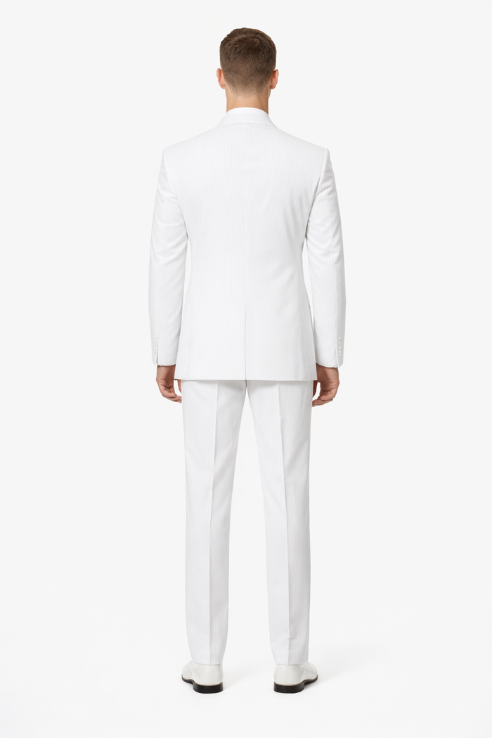 2-Button Seersucker Sear sucker suit Sale Fit Suit White on White Stripe ~ Pinstripe Notch Collar Shadow Ton on Ton Fabric Summer Suit-New Designer Collection