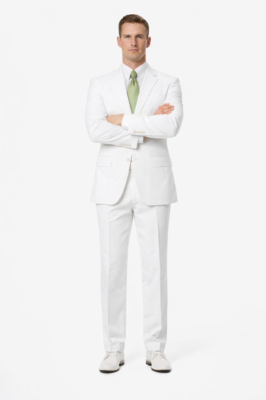 2-Button Seersucker Sear sucker suit Sale Fit Suit White on White Stripe ~ Pinstripe Notch Collar Shadow Ton on Ton Fabric Summer Suit-New Designer Collection - 34 Short or Extra Small