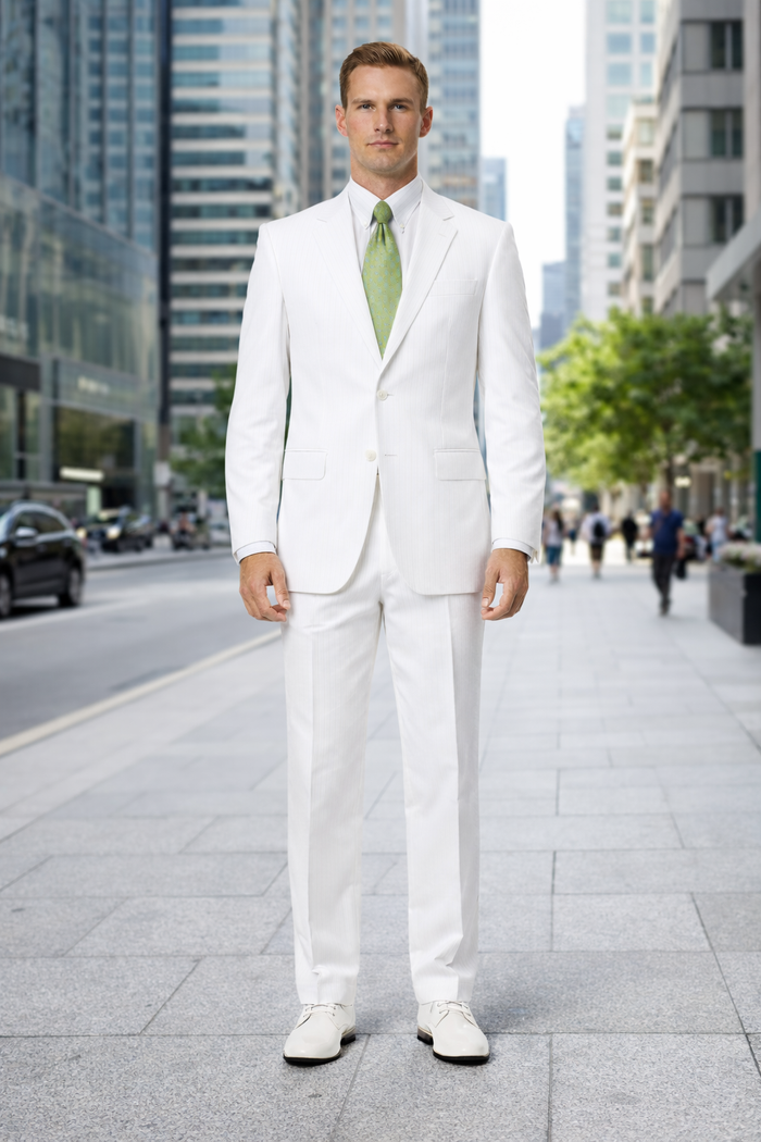 2-Button Seersucker Sear sucker suit Sale Fit Suit White on White Stripe ~ Pinstripe Notch Collar Shadow Ton on Ton Fabric Summer Suit-New Designer Collection