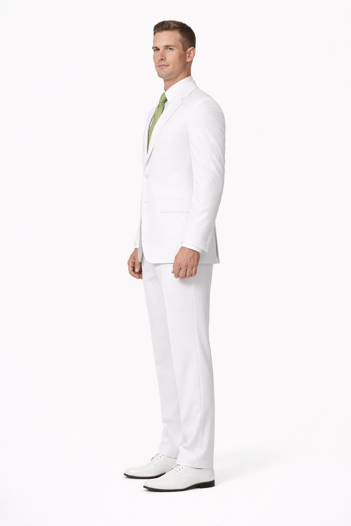 2-Button Seersucker Sear sucker suit Sale Fit Suit White on White Stripe ~ Pinstripe Notch Collar Shadow Ton on Ton Fabric Summer Suit-New Designer Collection