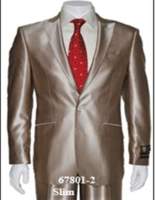 2 Button Style Jacket Flat Front Pants Notch Collar- Shiny suit - AlbertoNardoniStore