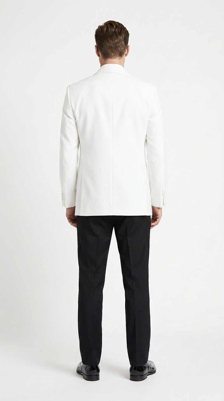 Men’s uniform White Dinner Jacket Tuxedo – Classic White Formal Tuxedo Jacket with Black Pants for Wedding, Prom & Black Tie Events