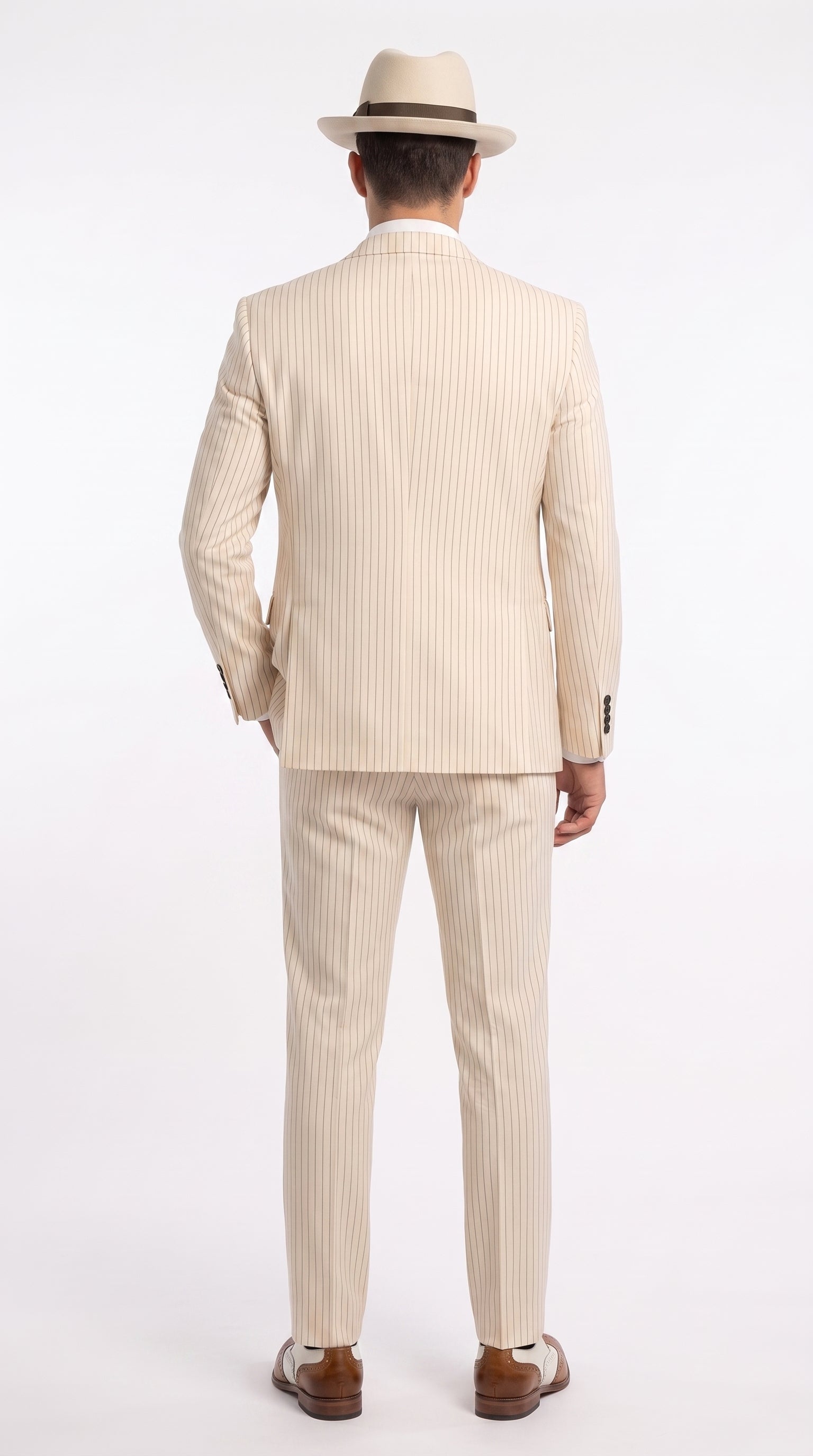 Men’s Ivory Cream Pinstripe 3-Piece Suit – 1920s Gangster Gatsby Wedding and Formal Suit - 34 Short or Extra Small