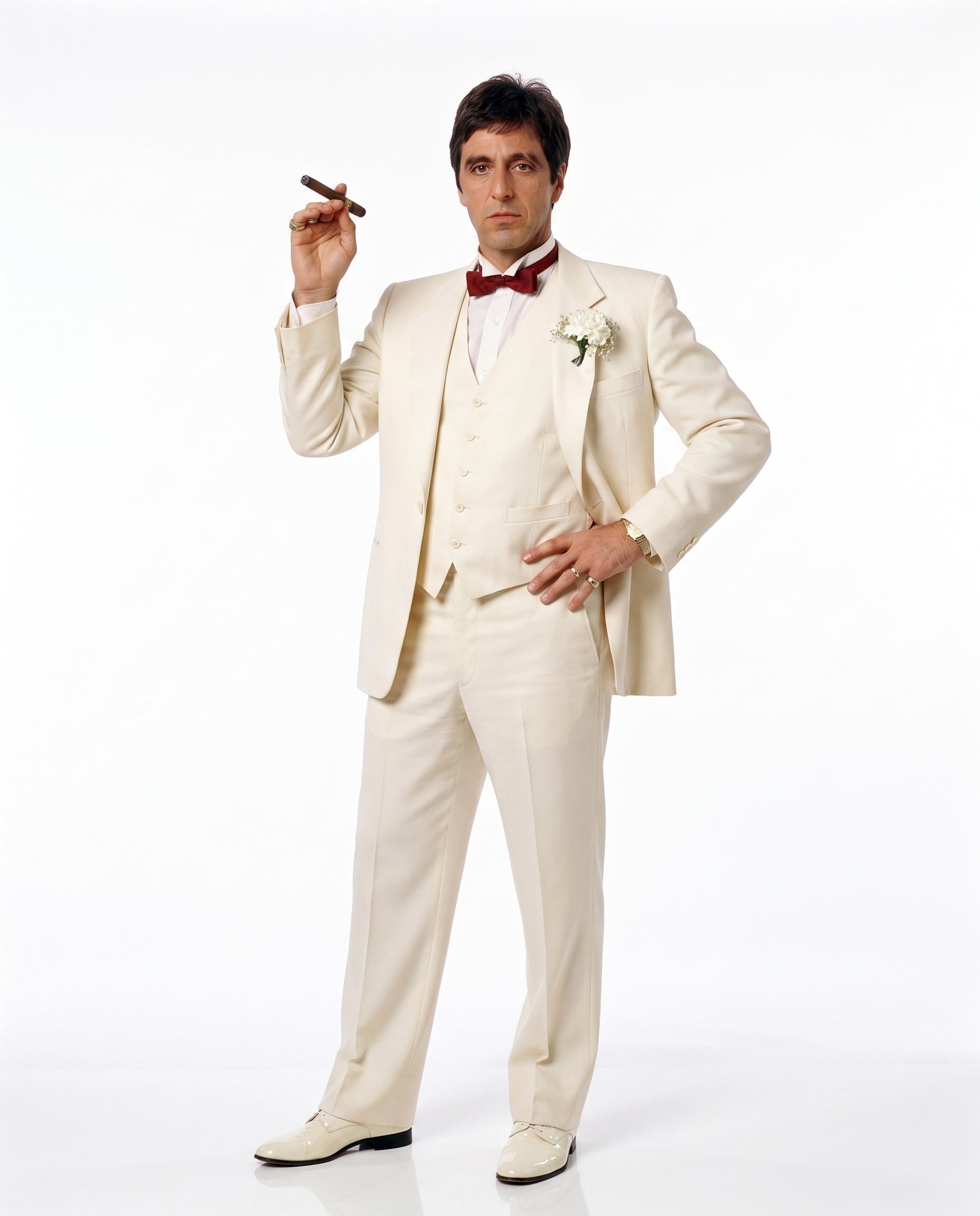 Tony Montana’s Ivory Vested Suit – Classic Ivory 3 Piece Suit for Wedding, Formal and Evening Wear - 34 Short or Extra Small