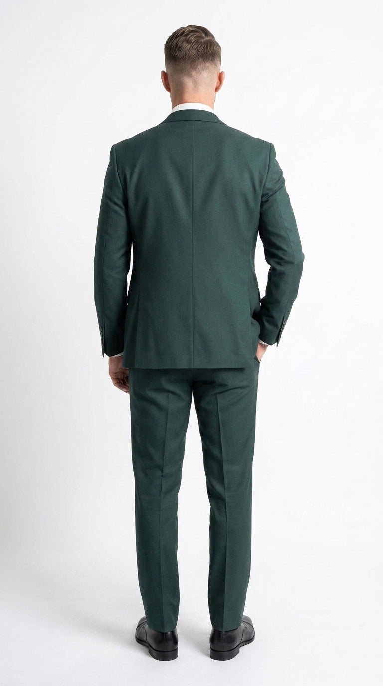 Mens Vitali 3 Piece Suit W/Scoop Vest Hunter Green 3-Piece Suit –, Big Peak Lapel  Vest and Pants  Modern Fit Two Buttons