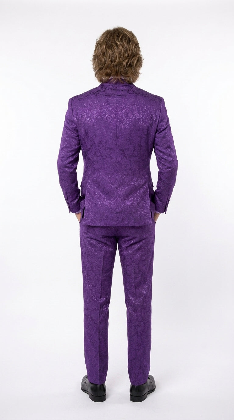 Men’s Purple Paisley 2-Piece Suit – 1970s Disco, Retro Rockabilly, Prom and Party Suit - 34 Short or Extra Small