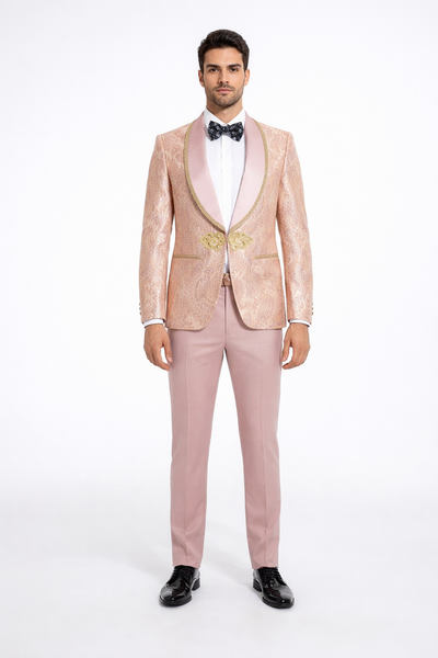 2026 Prom 2026 Special Blush Paisley 2pc Mens Suit by Tazzio pink