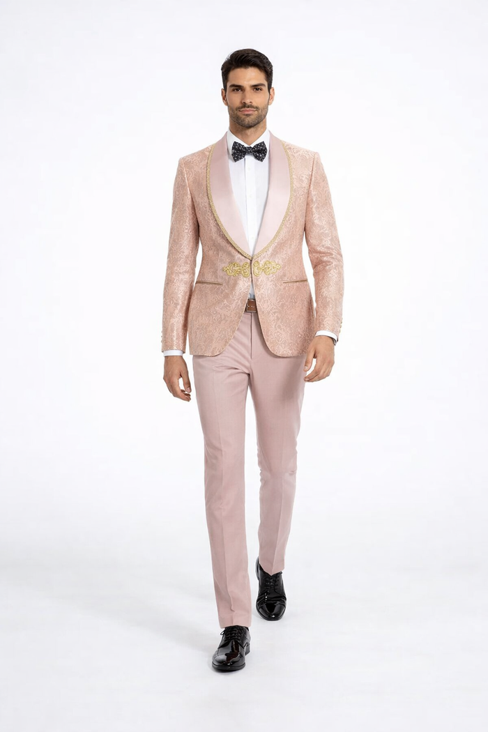 2026 Prom 2026 Special Blush Paisley 2pc Mens Suit by Tazzio pink