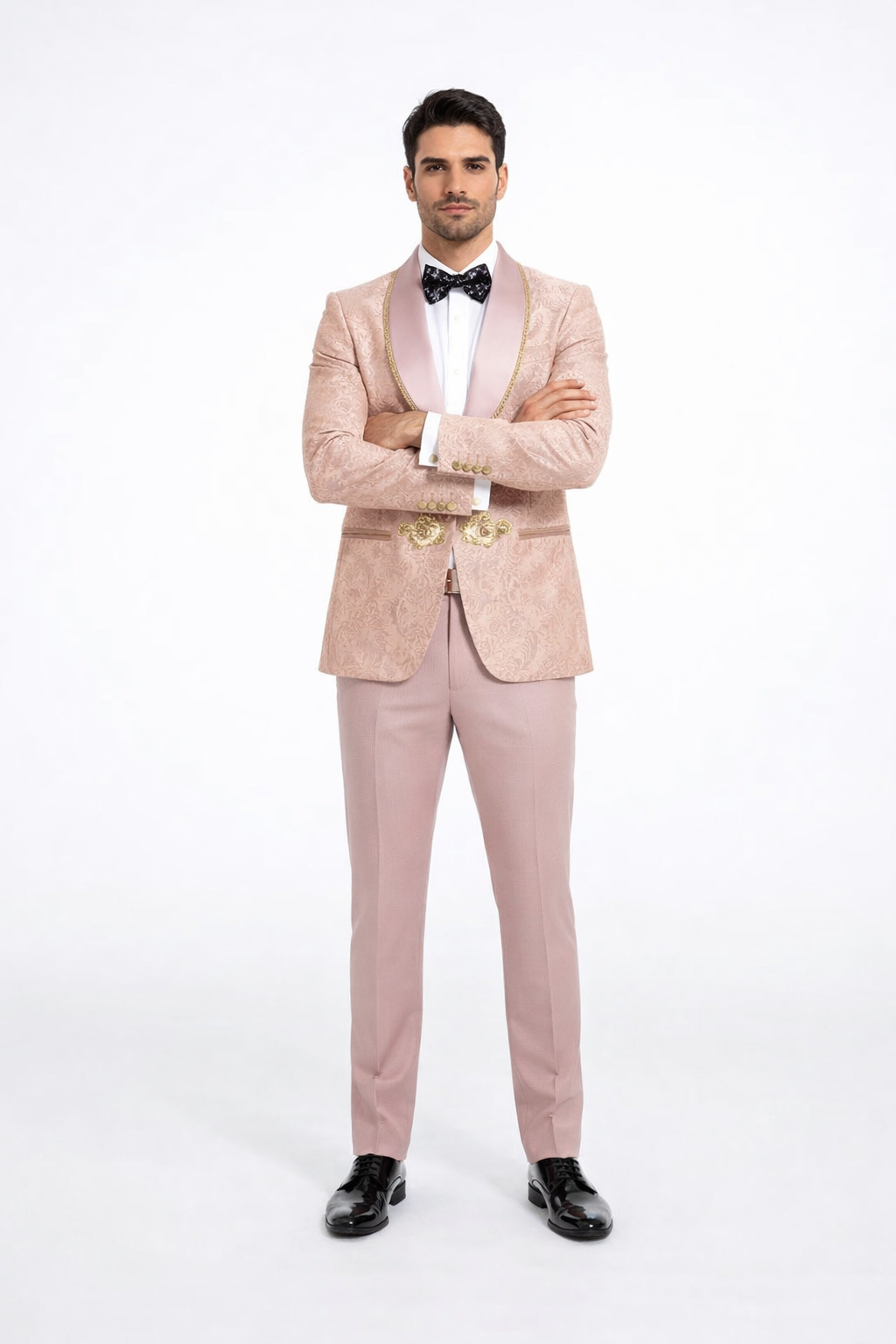 2026 Prom 2026 Special Blush Paisley 2pc Mens Suit by Tazzio pink - 38 Short Jacket+32 Waist Adjustable 28to34)(Height: 5 4 to5 7 )(Neck  15-16.5)S-M)