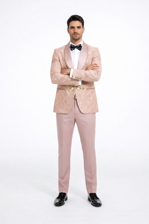2026 Prom 2026 Special Blush Paisley 2pc Mens Suit by Tazzio pink
