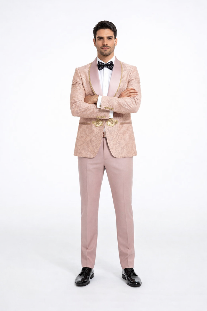 2026 Prom 2026 Special Blush Paisley 2pc Mens Suit by Tazzio pink