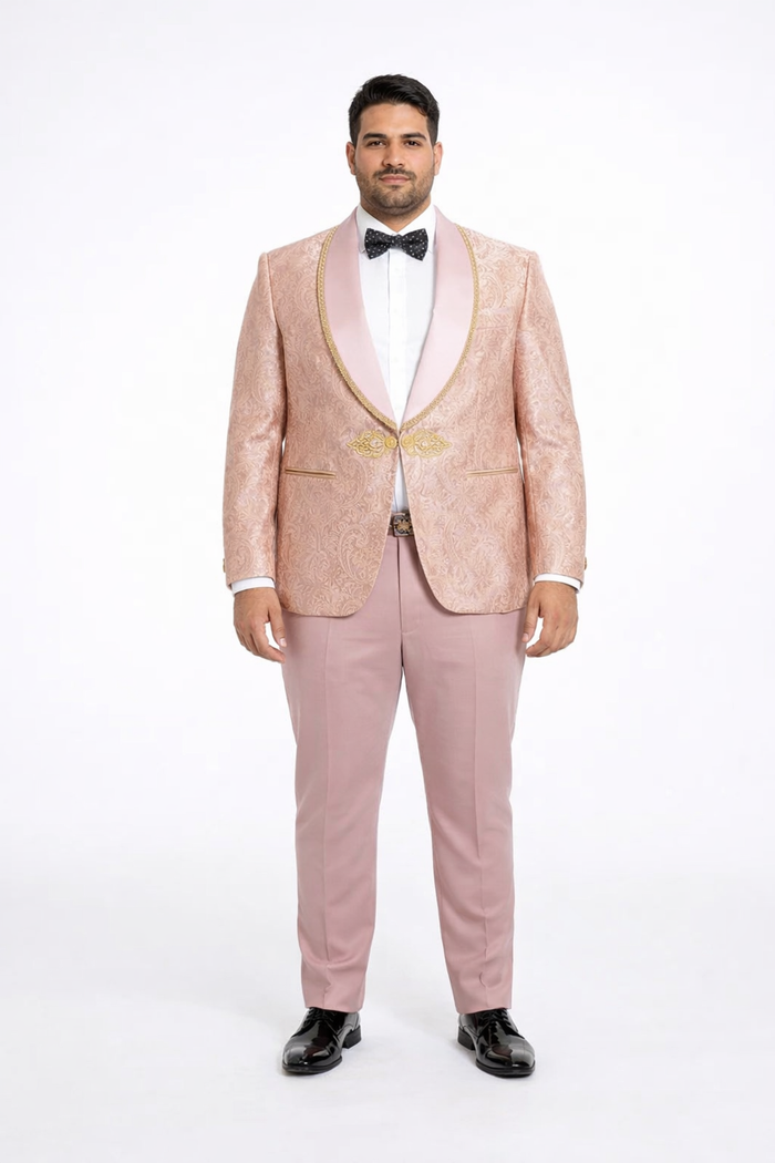 2026 Prom 2026 Special Blush Paisley 2pc Mens Suit by Tazzio pink