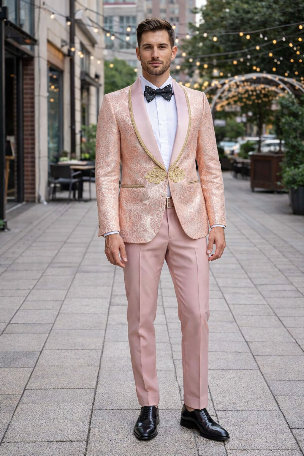 2026 Prom 2026 Special Blush Paisley 2pc Mens Suit by Tazzio pink - 38 Short Jacket+32 Waist Adjustable 28to34)(Height: 5 4 to5 7 )(Neck  15-16.5)S-M)