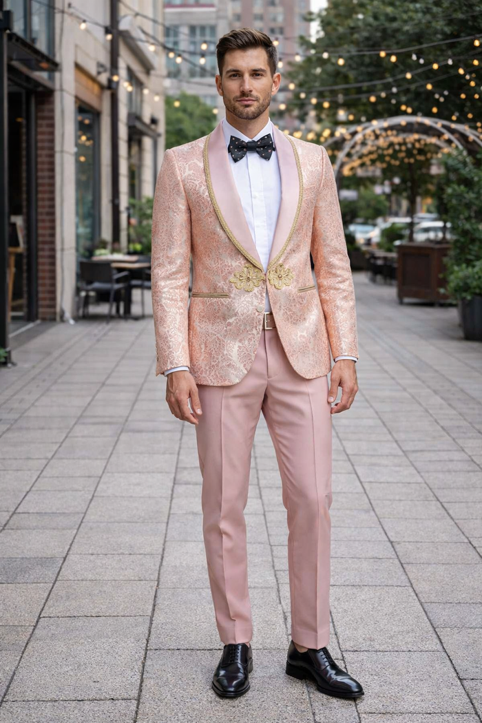 2026 Prom 2026 Special Blush Paisley 2pc Mens Suit by Tazzio pink