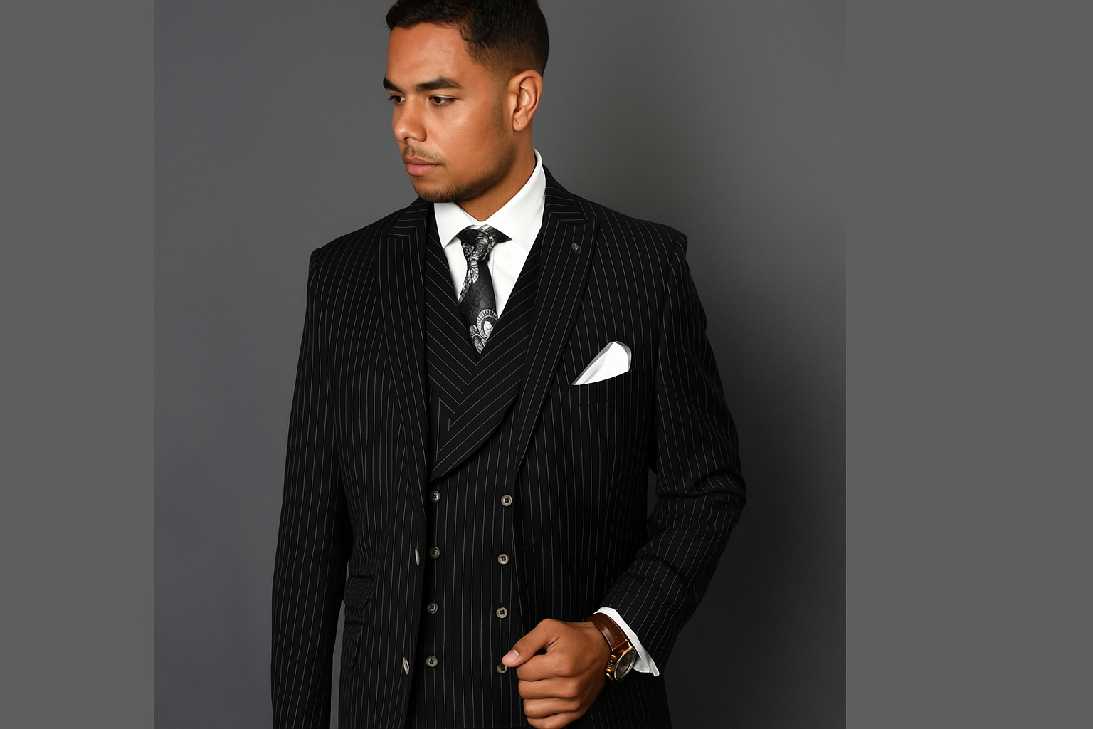 Statement Suits Black Grey - 38 Short Jacket+32 Waist Adjustable 28to34)(Height: 5’4”to5’7”)(Neck 15-16.5)S-M)