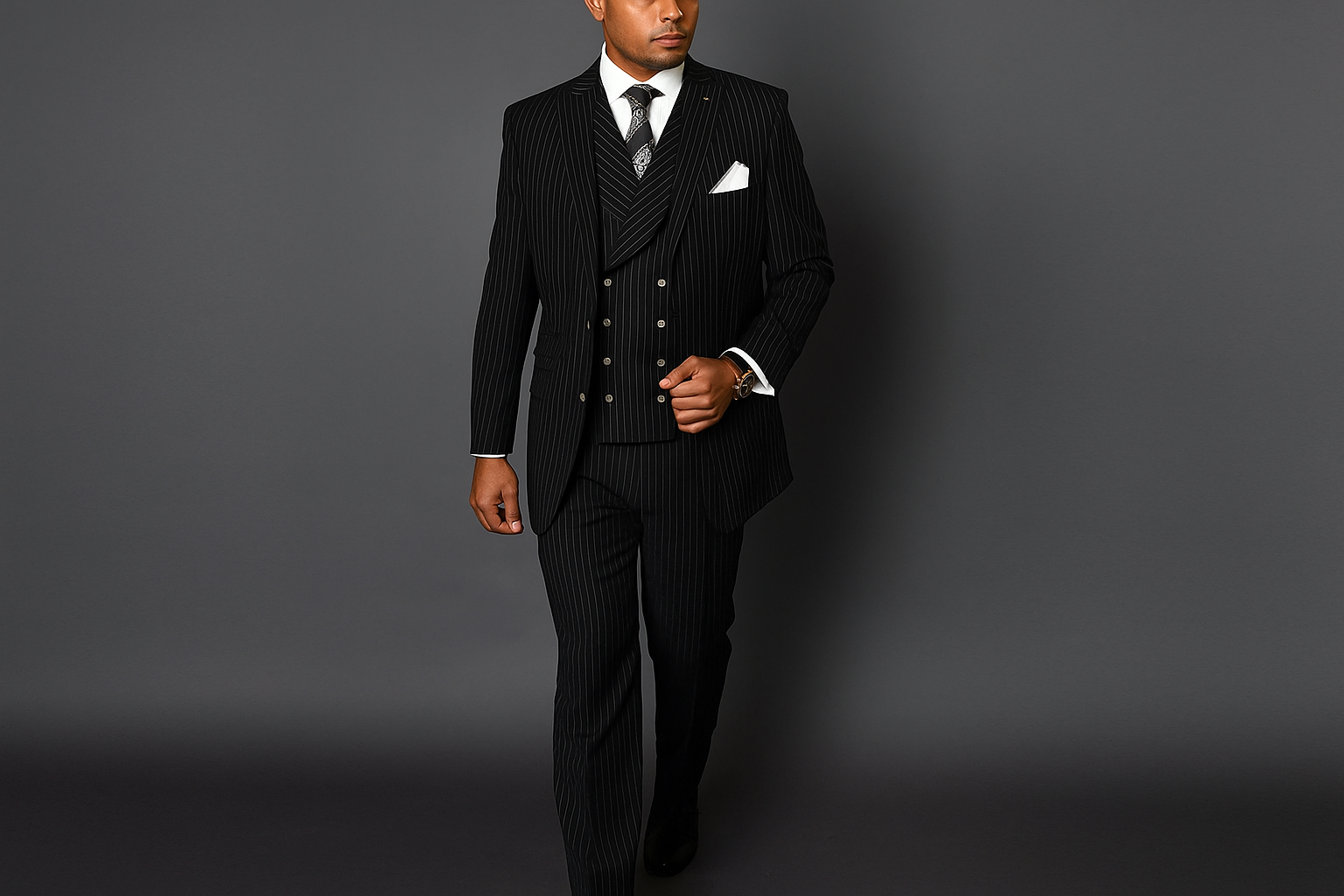 Statement Suits Black Grey - 38 Short Jacket+32 Waist Adjustable 28to34)(Height: 5’4”to5’7”)(Neck 15-16.5)S-M)
