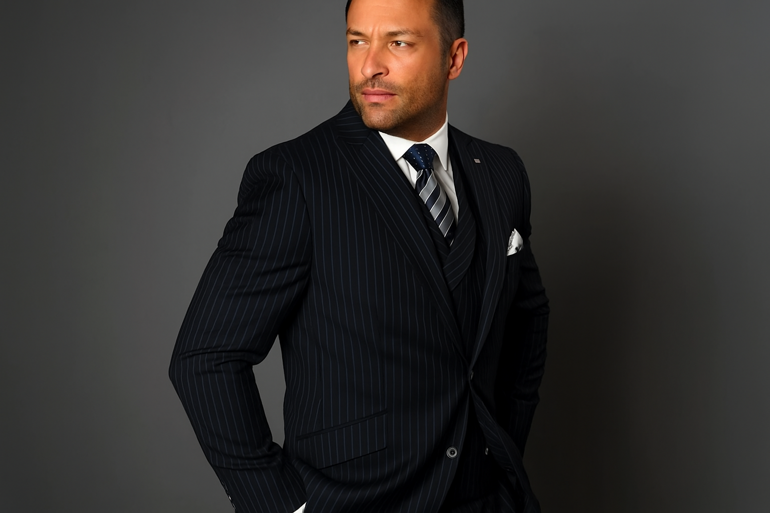 Statement Suits Black Grey - 38 Short Jacket+32 Waist Adjustable 28to34)(Height: 5’4”to5’7”)(Neck 15-16.5)S-M)