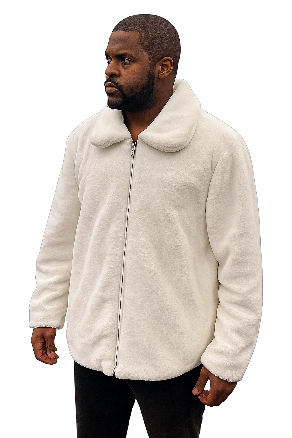 Men's White Fur Short Coat – Single Breasted, Full Zip, Regular Fit - Coat Size 38