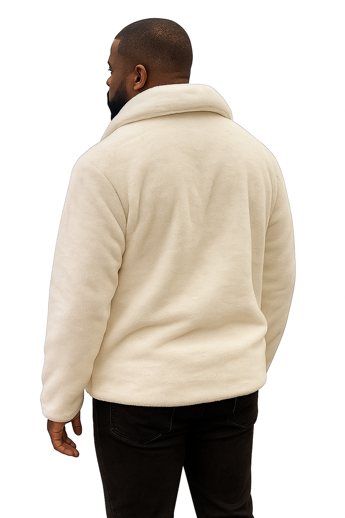 Men's White Fur Short Coat â€“ Single Breasted, Full Zip, Regular Fit