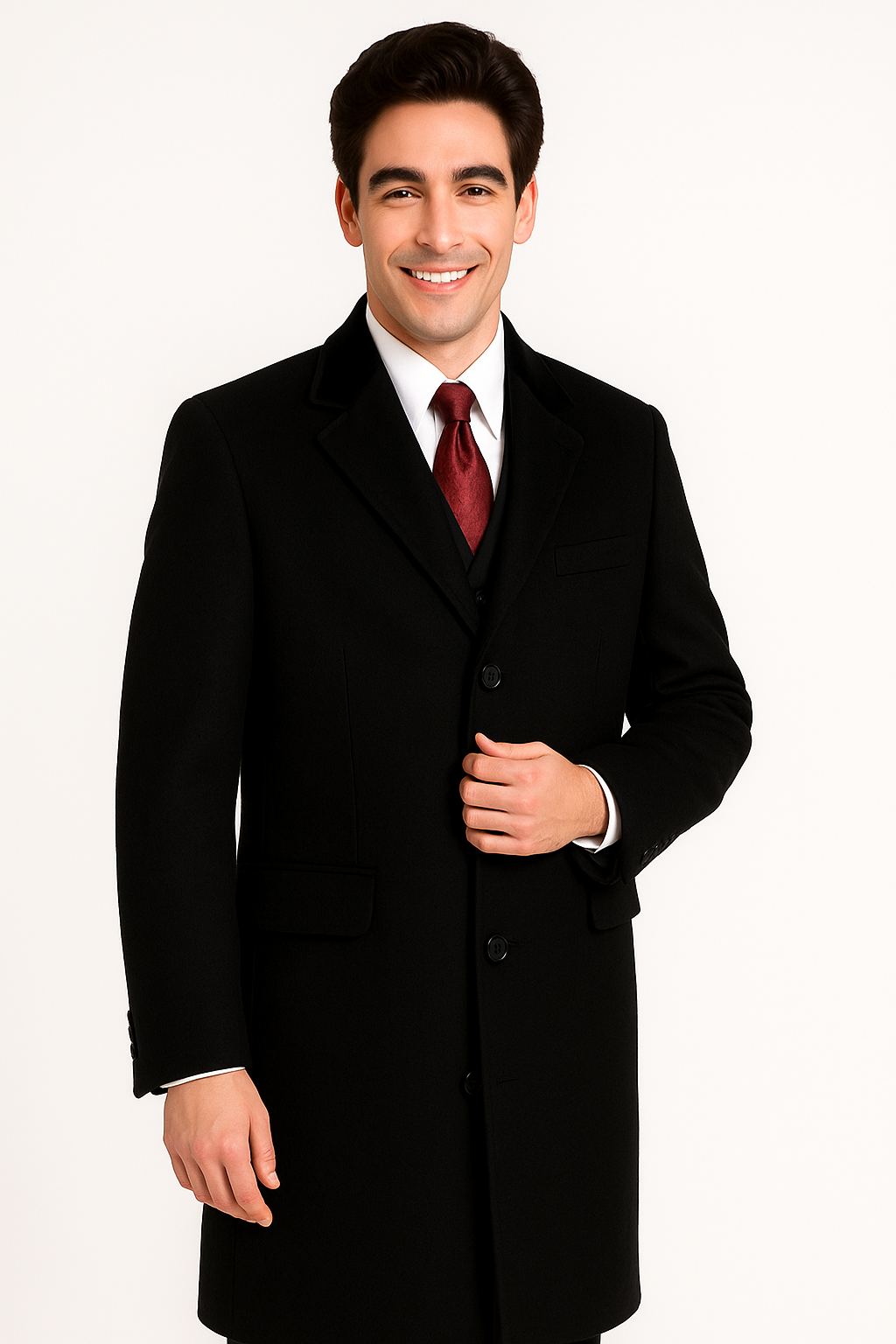 Black Cashmere Chesterfield Overcoat – 1920s Full Length Topcoat - Coat Size 38