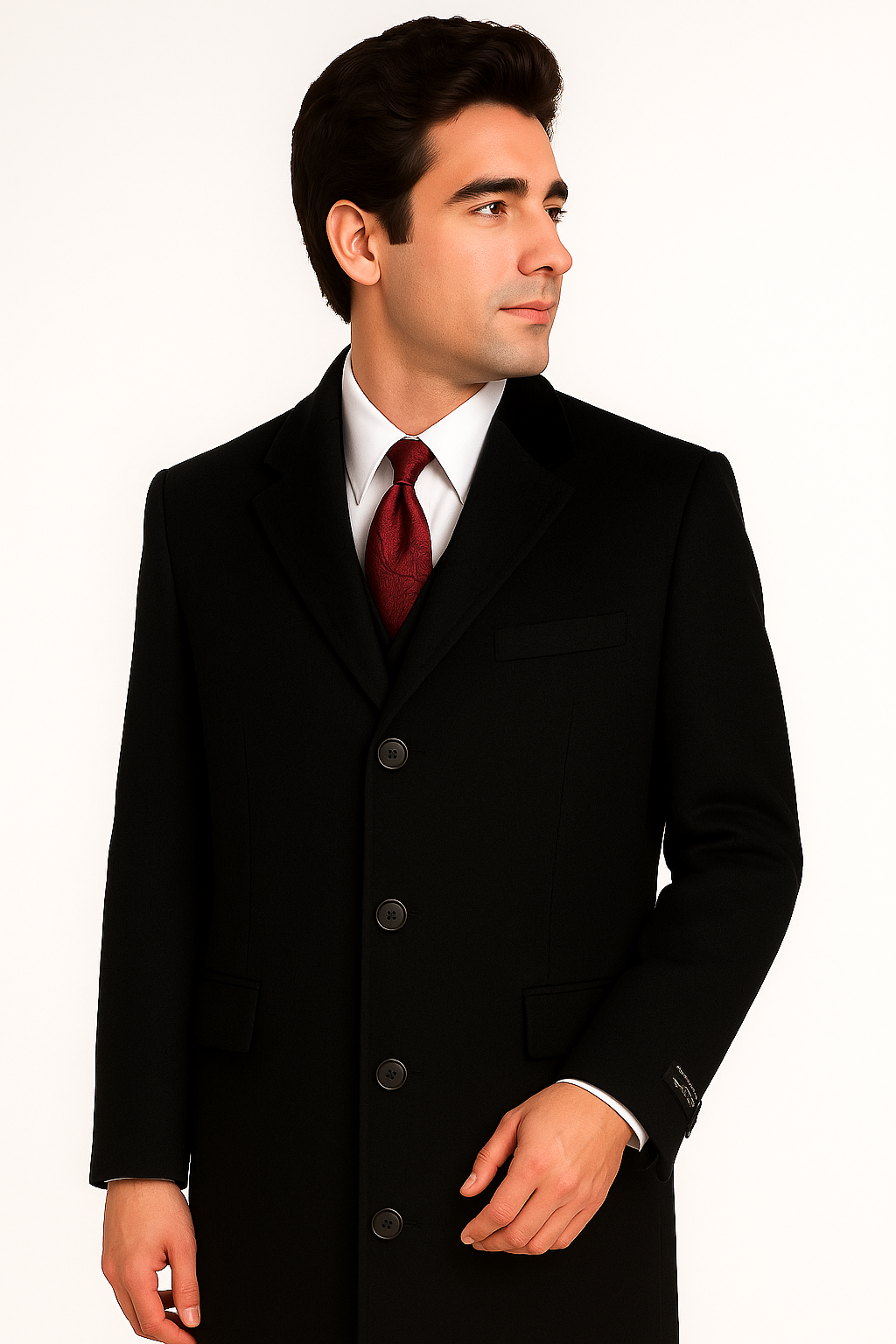Black Cashmere Chesterfield Overcoat – 1920s Full Length Topcoat - Coat Size 38