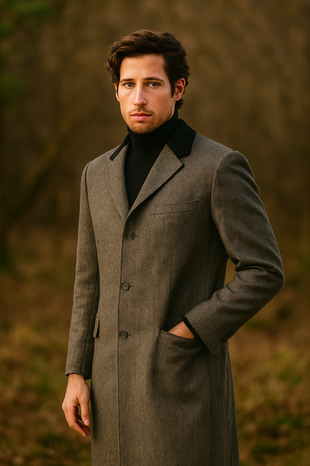 Herringbone Wool & Cashmere Chesterfield Overcoat – 1920s Full Length - Coat Size 38