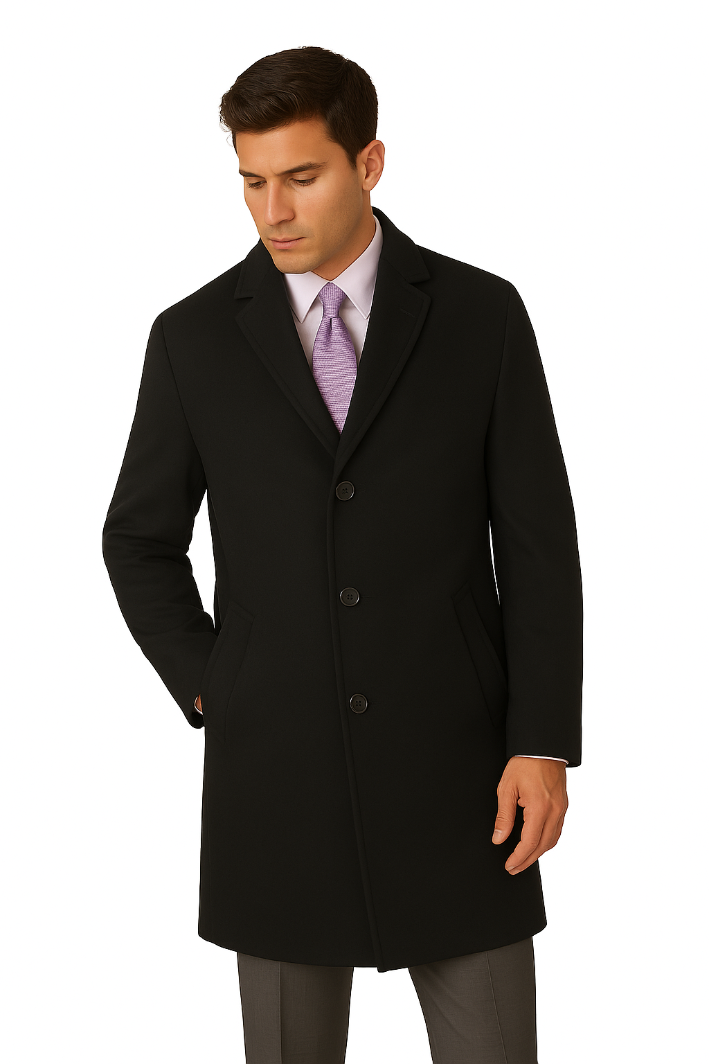Men's Heavy Wool Overcoat – Classic Full Length Winter Topcoat - 42 Regular