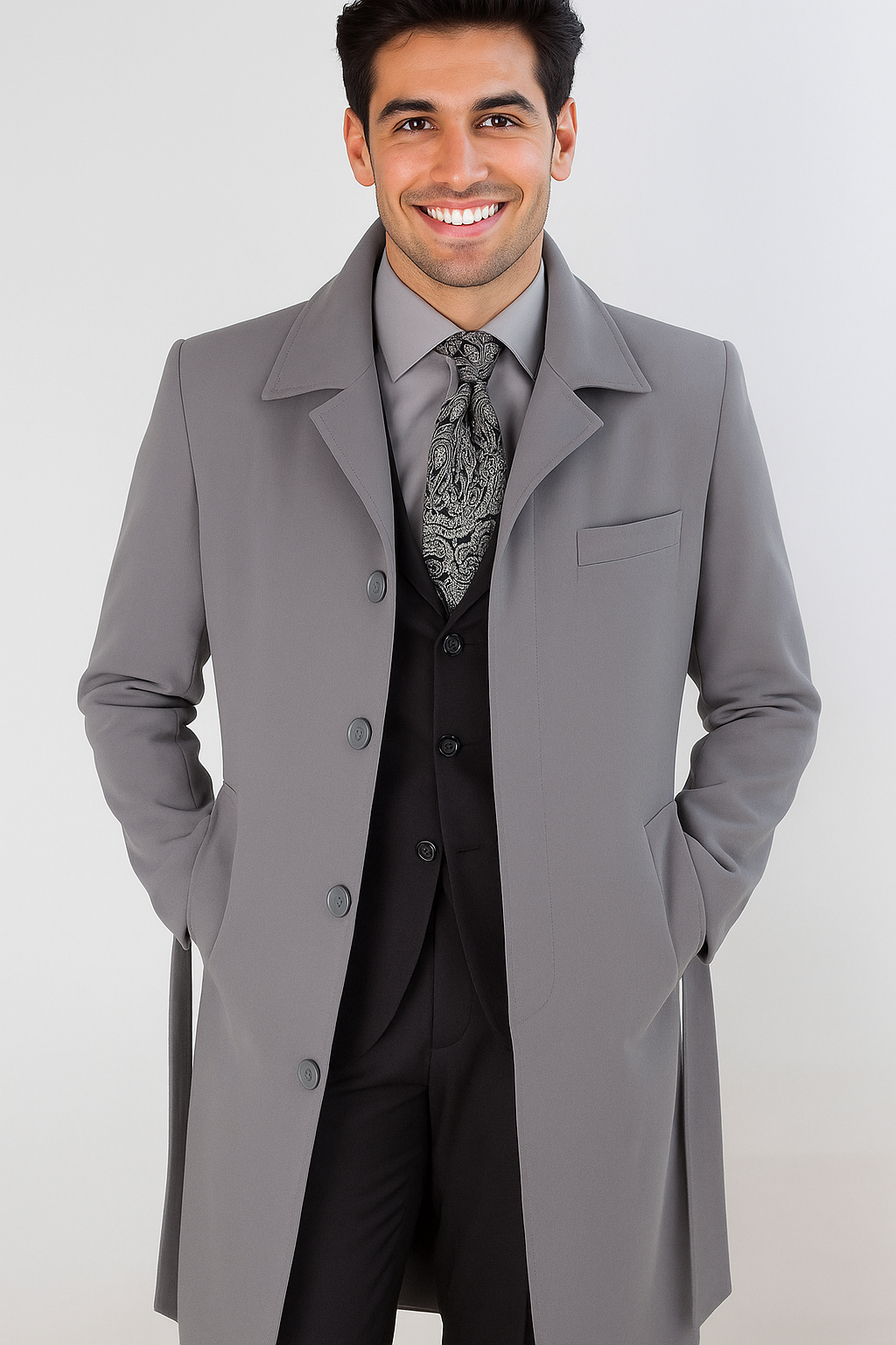 Men's Full Length Overcoat â€“ Classic Winter Long Top Coat - Coat Size 38